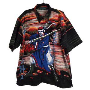 Engineered Manga Samurai Warrior Graphic Men's XL Oversized Shirt Multicolor